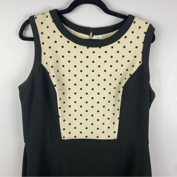 Sandra Darren Black Polka Dot Sleeveless Sheath Midi Dress Size 16 - Picture 3 of 9